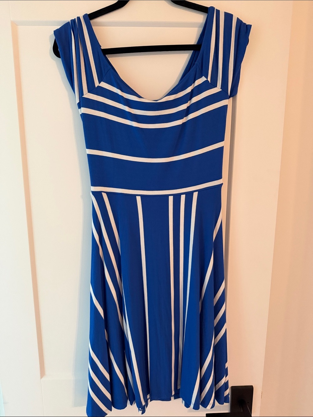 Loft Blue and White Striped Fit & Flare Dress